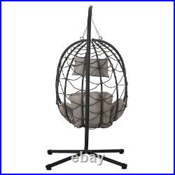 2 Person Outdoor Rattan Egg Hanging Chair Patio Wicker Swing Chair with Stand