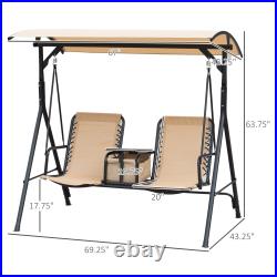 2 Person Outdoor Swing Chair for Porch, Patio, Storage, Tray, Cup Holders