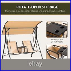 2 Person Outdoor Swing Chair for Porch, Patio, Storage, Tray, Cup Holders