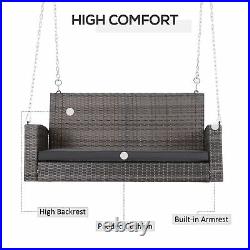 2-Person Outdoor Wicker Hanging Porch Swing Bench with Cushion