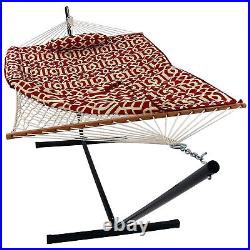 2-Person Rope Hammock with Steel Stand and Pad/Pillow Royal Red by Sunnydaze