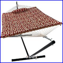 2-Person Rope Hammock with Steel Stand and Pad/Pillow Royal Red by Sunnydaze