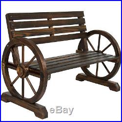 2 Person Rustic Wagon Wheel Bench Garden Loveseat Porch Patio Outdoor Seat Wood