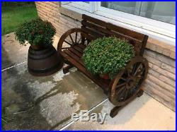 2 Person Rustic Wagon Wheel Bench Garden Loveseat Porch Patio Outdoor Seat Wood