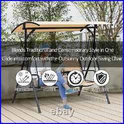 2 Person Steel Outdoor Porch Swing Chair Patio Bench with Storage Canopy, Beige