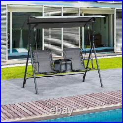 2 Person Steel Outdoor Porch Swing Chair Patio Bench with Storage Canopy, Grey