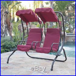 2-Person Swing Set Patio Furniture Frame Padded Seat with Canopy Outdoor Burgundy