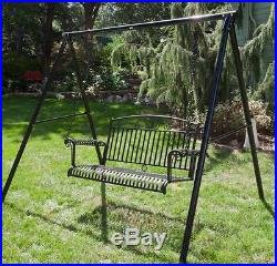 2 Piece Black Metal Patio Hanging Swing & Stand Set Outdoor Home Furniture Pool