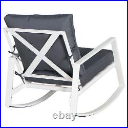 2-Piece Outdoor Rocking Chair Set White Steel Frame Frame Dark Gray Cushions New