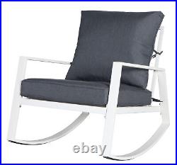2-Piece Outdoor Rocking Chair Set White Steel Frame Frame Dark Gray Cushions New
