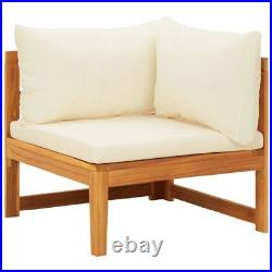 2 Piece Patio Lounge Set with Cream White Cushions Acacia Wood