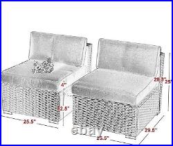 2 Piece Patio Sofa Set Rattan Wicker Additional Seat Outdoor Sectional Furniture