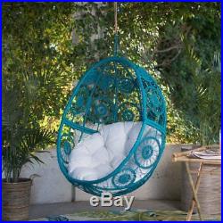 2 Piece Resin Wicker Hanging Egg Patio Swing Stand Set Outdoor Home Furniture