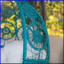 2 Piece Resin Wicker Hanging Egg Patio Swing Stand Set Outdoor Home Furniture