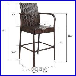 2 Pieces Outdoor Wicker Bar Stool Rattan Bar stools Dining Chair Garden Seat NEW