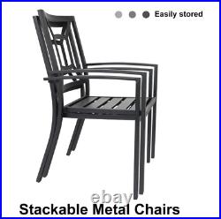 2 Pieces Patio Chair Outdoor Metal Dining Chair Stackable Garden Black Chair