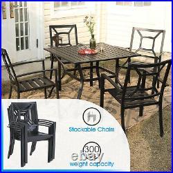 2 Pieces Patio Chair Outdoor Metal Dining Chair Stackable Garden Black Chair