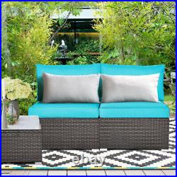 2 Pieces Patio Rattan Armless Sofa Set with Cushions and Pillows