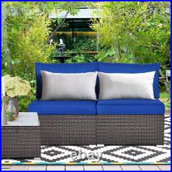 2 Pieces Patio Rattan Armless Sofa Set with Cushions and Pillows