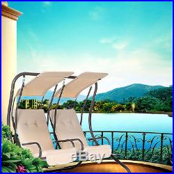 2 Seat Cushioned Metal Outdoor Porch Patio Garden Hanging Swing Chair +Canopy