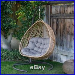 2 Seat Gray Cushion Hanging Teardrop Egg Swing Stand Set Outdoor Furniture Home