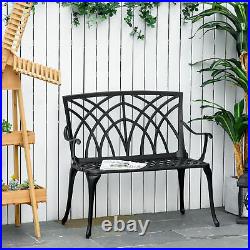 2-Seater Cast Aluminium Garden Bench Decorative Patio Loveseat Ergonomic Armrest