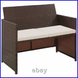 2 Seater Patio Sofa with Cushions Brown Poly Rattan
