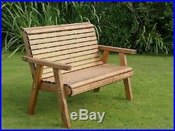 2 Seater Person Wooden Garden Bench Luxury Love Seat Chair Patio Set Treated New