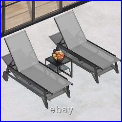 2 Set Outdoor Pool Reclining Chair Adjustable Patio Chaise Lounge Chair With Table