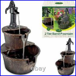 2 Tier Garden Barrel Pump Water Fountain Cascade Outdoor Patio Deck Feature
