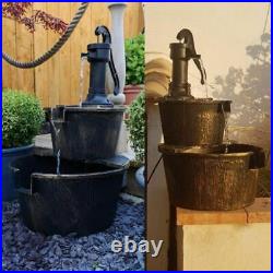 2 Tier Garden Barrel Water Fountain Pump Outdoor Patio Decor Curved Feature Deck