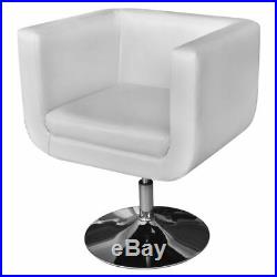 2 White Artificial Leather Bucket Armchair Chrome Swivel Base Club Chair Modern