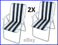 2 X Garden Patio Folding Striped Deck Picnic Camping Beach Bbq Party Chair Relax