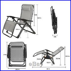 2 X Heavy Duty Extra Wide Folding Zero Gravity Chair Recliner Square Frame Gray