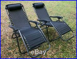 2 X Reclining Zero Gravity Garden Sun Loungers Folding Outdoor Chairs
