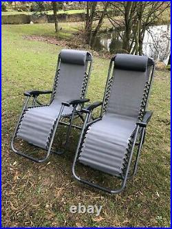 2 X Zero Gravity Folding Chair Adj / Recliner Sun Lounger Grey