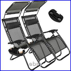 2 Zero Gravity Chairs Folding Recliner Patio Beach Garden Lounger Canopy & Trays