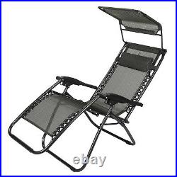2 Zero Gravity Chairs Folding Recliner Patio Beach Garden Lounger Canopy & Trays