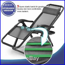 2 Zero Gravity Folding Lounge Patio Chairs withDrink Holder Beach Outdoor Recliner