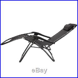 2 Zero Gravity Lounge Beach Chairs+Utility Tray Folding Outdoor Recliner Black
