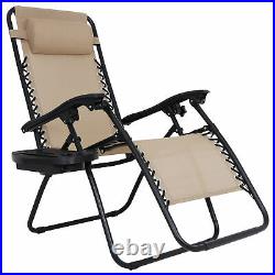 2 Zero Gravity Reclining Chairs Folding Garden Lounge Beach Lawn with Trays