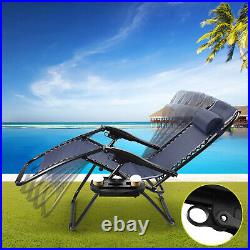2 Zero Gravity Reclining Chairs Sun Beach Camping Folding Lounge WithPhone Holders