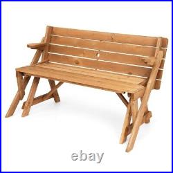 2-in-1 Outdoor Interchangeable Wooden Picnic Table Garden Bench With Umbrella Hole