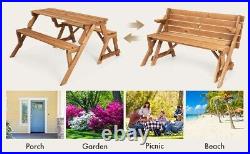 2-in-1 Outdoor Interchangeable Wooden Picnic Table Garden Bench With Umbrella Hole