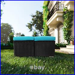 2 pcs Outdoor PE Rattan Patio Ottoman Wicker Storage Footrest Seat Cushions Set