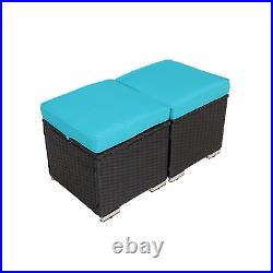 2 pcs Outdoor PE Rattan Patio Ottoman Wicker Storage Footrest Seat Cushions Set