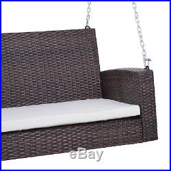 2-person Outdoor Wicker Porch Swing Chair Garden Hanging Bench Seat