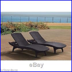 2 pk Keter Rattan Chaise Lounge Gray Chair Pool Patio Outdoor Furniture Set NEW