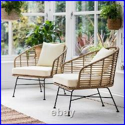 2 x Bamboo Garden Chairs. Outdoor Weatherproof Patio Rattan Lounge Armchairs