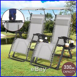 2 x HeavyDuty Reclining Folding Zero Gravity Chair Outdoor Garden Beach Sunshade